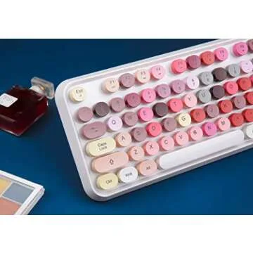 SADES V2020 White Colorful Wireless Keyboard with Round Keycaps,2.4GHz Dropout-Free Connection,Long Battery Life,Cute Wireless Moues for PC/Laptop/Mac