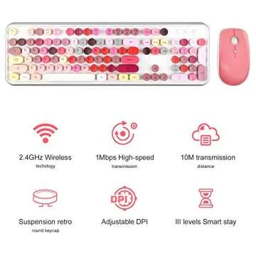 SADES V2020 White Colorful Wireless Keyboard with Round Keycaps,2.4GHz Dropout-Free Connection,Long Battery Life,Cute Wireless Moues for PC/Laptop/Mac