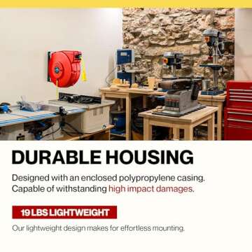 ReelWorks Extension Cord Reel Retractable 12AWG x 65' Foot 3C/SJT Heavy Duty Commercial Cable Triple Tap Connector Power 15A 125VAC 1875W