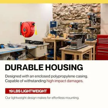 ReelWorks Extension Cord Reel Retractable 12AWG x 65' Foot 3C/SJT Heavy Duty Commercial Cable Triple Tap Connector Power 15A 125VAC 1875W