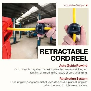 ReelWorks Extension Cord Reel Retractable 12AWG x 65' Foot 3C/SJT Heavy Duty Commercial Cable Triple Tap Connector Power 15A 125VAC 1875W