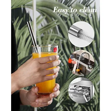 VEHHE Reusable Boba Straws - 8pcs Stainless Steel Straws with Case