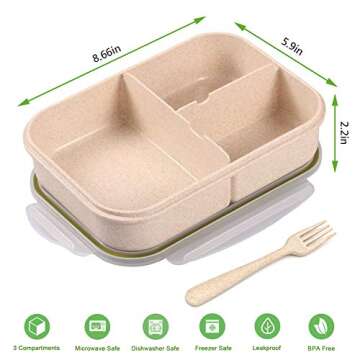 Jeopace Bento Box for Adults Lunch Containers for Kids 3 Compartment Lunch Box Food Containers Leak ...