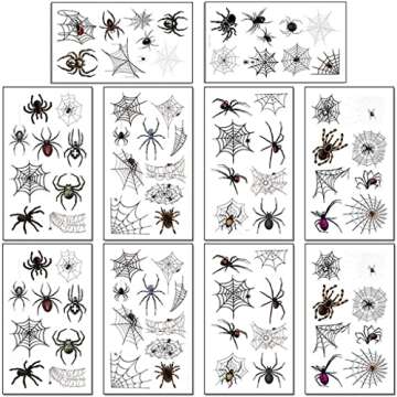 Fake Spider Tattoos, Temporary Face Tattoo for Women Men Kids Halloween Costume, 10-Sheet