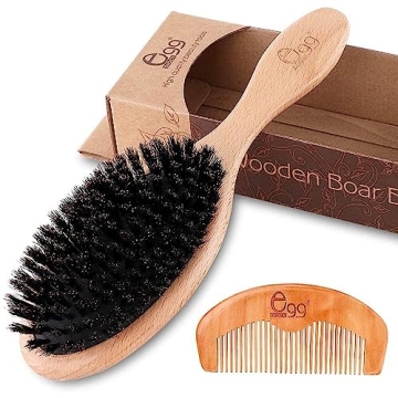 BLACK EGG Boar Bristle Hair Brush for Women Men Kid, Soft Natural Bristles Brush for Thin and Fine H...