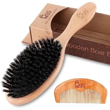 BLACK EGG Boar Bristle Hair Brush for Women Men Kid, Soft Natural Bristles Brush for Thin and Fine H...