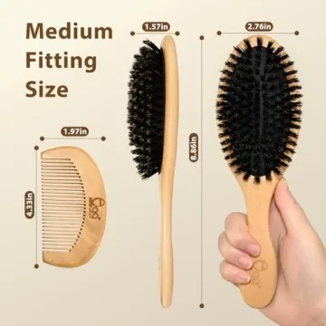 BLACK EGG Boar Bristle Hair Brush for Women Men Kid, Soft Natural Bristles Brush for Thin and Fine Hair, Restore Shine and Texture, Set includes Bamboo comb and 3 hair ties