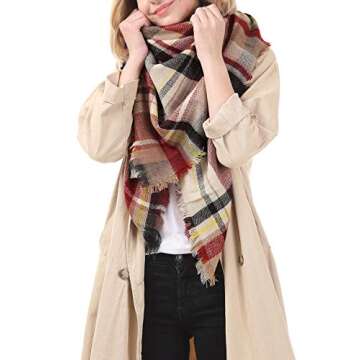 Sweet Gifts for Women - Scarves for Women Gifts Plaid Blanket Scarf Trendy Tartan Scarves Oversized Wrap Shawl Gift (One Size, A Pink Scarf)