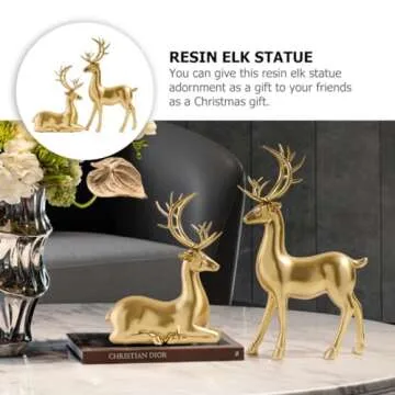 Abaodam 2pcs Resin elk ornaments christmas deer decorations reindeer statues christmas elk statue christmas elk ornament reindeer ornament xmas deer figurine gold decor desktop doll lovers