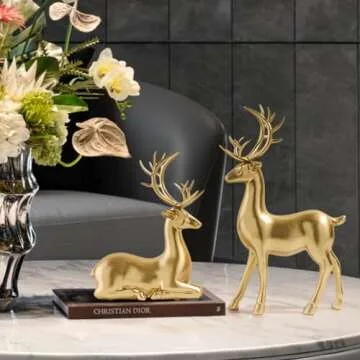 Abaodam 2pcs Resin elk ornaments christmas deer decorations reindeer statues christmas elk statue christmas elk ornament reindeer ornament xmas deer figurine gold decor desktop doll lovers