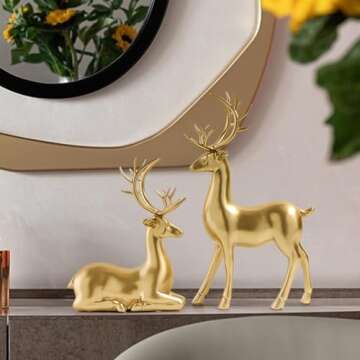 Abaodam 2pcs Resin elk ornaments christmas deer decorations reindeer statues christmas elk statue christmas elk ornament reindeer ornament xmas deer figurine gold decor desktop doll lovers