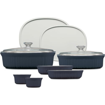 CorningWare Ceramic Bakeware Set with Lids, Chip and Crack Resistant Stoneware Baking Dish, Microwav...