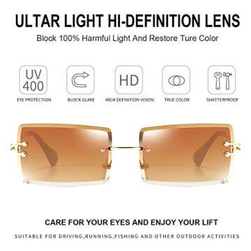 Dollger Rimless Rectangle Sunglasses for Women Fashion Frameless Square Glasses for Men Ultralight UV400 Eyewear Unisex