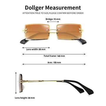 Dollger Rimless Rectangle Sunglasses for Women Fashion Frameless Square Glasses for Men Ultralight UV400 Eyewear Unisex