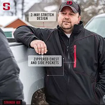 Striker Men's Climate G2 Lightweight Windproof Water-Resistant Breathable Outdoor Ice Fishing Softshell Jacket, Black, Medium