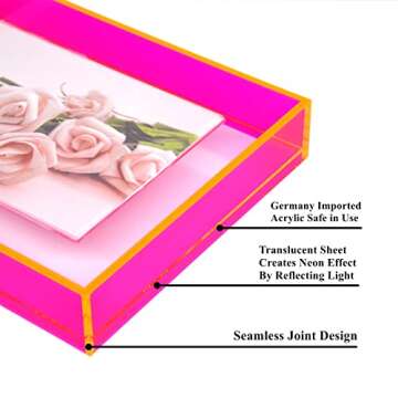 Mutellstory 5x7 Acrylic Picture Frame Neon Floating Photo Frame for Wall Mount and Tabletop Decorative in Gallery Home Office, Neon Pink