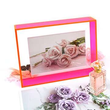 Mutellstory 5x7 Acrylic Picture Frame Neon Floating Photo Frame for Wall Mount and Tabletop Decorative in Gallery Home Office, Neon Pink
