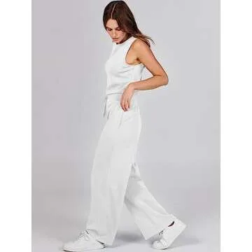 ANRABESS Womens Jumpsuits 2025 Casual Summer Dressy Romper Sleeveless Wide Leg Long Pants Outfits Fashion Travel Clothes White Large