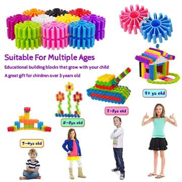 KASHIAOTE Gears Interlocking Learning Set, STEM Construction Toy Set - Building Kids Toys 180 Pcs - 10 Colors