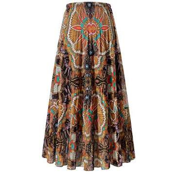 NASHALYLY Women's Chiffon Elastic High Waist Pleated A-Line Flared Maxi Skirts(Flower-205,L)