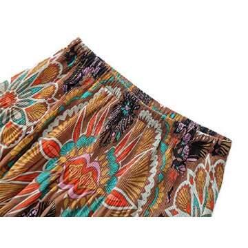 NASHALYLY Women's Chiffon Elastic High Waist Pleated A-Line Flared Maxi Skirts(Flower-205,L)