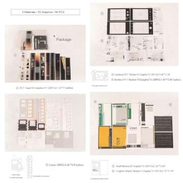 Doraking 94PCS Film Scrapbook Paper Packs for Journaling Supplies, Washi Stickers Material Papers Me...