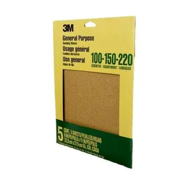 3M Aluminum Oxide Sandpaper, 5 Sheets, Assorted Grit 100-150-220, 9-in x 11-in, Multi-Purpose Abrasive Sanding Paper, For General Purpose Sanding On Paint, Wood and Metal (9005NA)