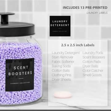 Glass Laundry Room Organization and Storage Set Containers with Labels Laundry Organizer Jars Holder for Laundry Pods, Scent Booster, Detergent, Dryer Balls, Powder 4 Pack
