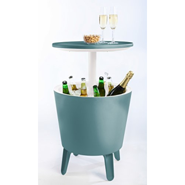 Keter Modern Cool Bar Outdoor Patio Furniture and Hot Tub Side Table with 7.5 Gallon Beer and Wine Cooler, Teal