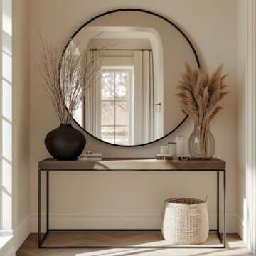 Round Mirror 48 inch, Large Circle Mirror for Wall, Round Bathroom Mirror for Living Room, Bedroom, ...