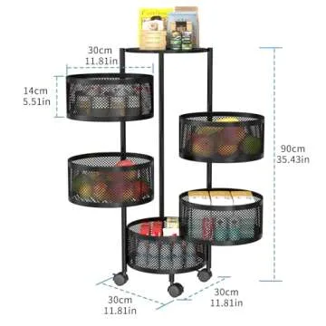 Rotating Storage Shelf with Wheels - Organizer for Fruits and Vegetables, Bathroom Shelf, Kitchen Or...