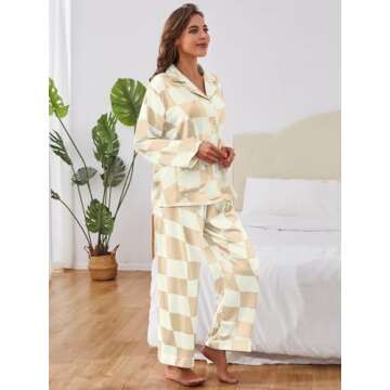 Elegant Brosloth Women's Long Sleeve Silk Pajamas Set