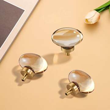 dairazan Champagne-Bronze Crystal-Brass Drawer Cabinet Knobs - 5 Pack Glass Brushed Gold pulls Hardw...