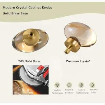 DAIRAZAN Champagne-Brass Crystal Knobs - Elegant 5 Pack