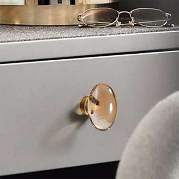 dairazan Champagne-Bronze Crystal-Brass Drawer Cabinet Knobs - 5 Pack Glass Brushed Gold pulls Hardware for Dresser Kitchen Bedroom Bathroom