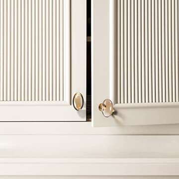 dairazan Champagne-Bronze Crystal-Brass Drawer Cabinet Knobs - 5 Pack Glass Brushed Gold pulls Hardware for Dresser Kitchen Bedroom Bathroom