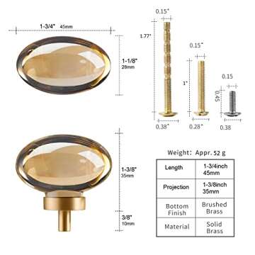 dairazan Champagne-Bronze Crystal-Brass Drawer Cabinet Knobs - 5 Pack Glass Brushed Gold pulls Hardware for Dresser Kitchen Bedroom Bathroom