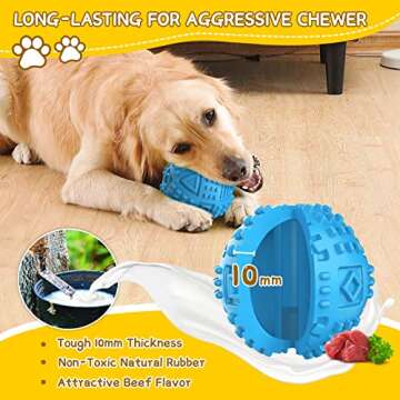 LEGEND SANDY Indestructible Squeaky Dog Chew Toys for Large Breeds, Treat Dispensing Puzzle Toys, Natural Rubber Balls