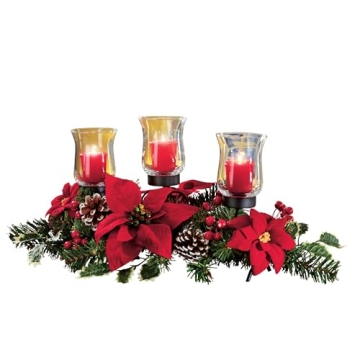 Elegant Christmas Poinsettia Candle Holder Centerpiece - 20 Inches
