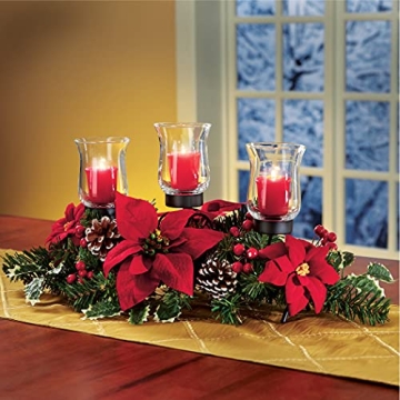 Elegant Christmas Poinsettia Candle Holder Centerpiece - 20 Inches