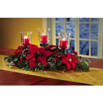 Elegant Christmas Poinsettia Candle Holder Centerpiece - 20 Inches