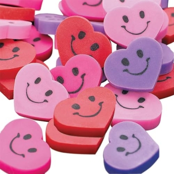 Mini Smile Face Heart Erasers for Classrooms and Parties