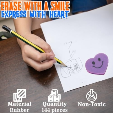 Mini Smile Face Heart Erasers for Classrooms and Parties