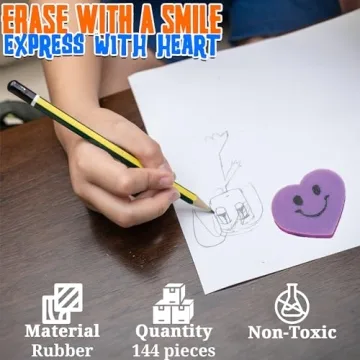 Mini Smile Face Heart Erasers for Classrooms and Parties