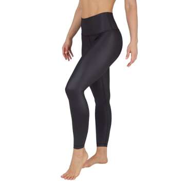 90 Degree By Reflex Womens High Waist High Shine Faux Leather Ankle Leggings - Black Cire - Small