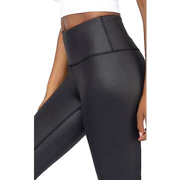 90 Degree By Reflex Womens High Waist High Shine Faux Leather Ankle Leggings - Black Cire - Small