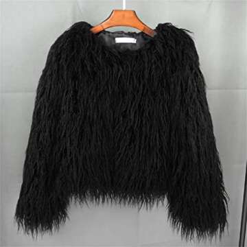 foefaik Spring Winter Fluffy Faux Fur Coat Women's Shaggy Jacket Long Sleeve Outwear Black