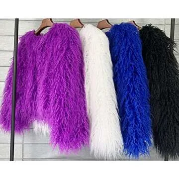 foefaik Spring Winter Fluffy Faux Fur Coat Women's Shaggy Jacket Long Sleeve Outwear Black