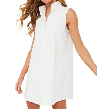 PEHMEA Women's Summer Shirt Dresses Casual Button Down Sleeveless Mini Dress Beach Short Sundresses(...