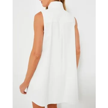 PEHMEA Women's Summer Shirt Dresses Casual Button Down Sleeveless Mini Dress Beach Short Sundresses(White-S)